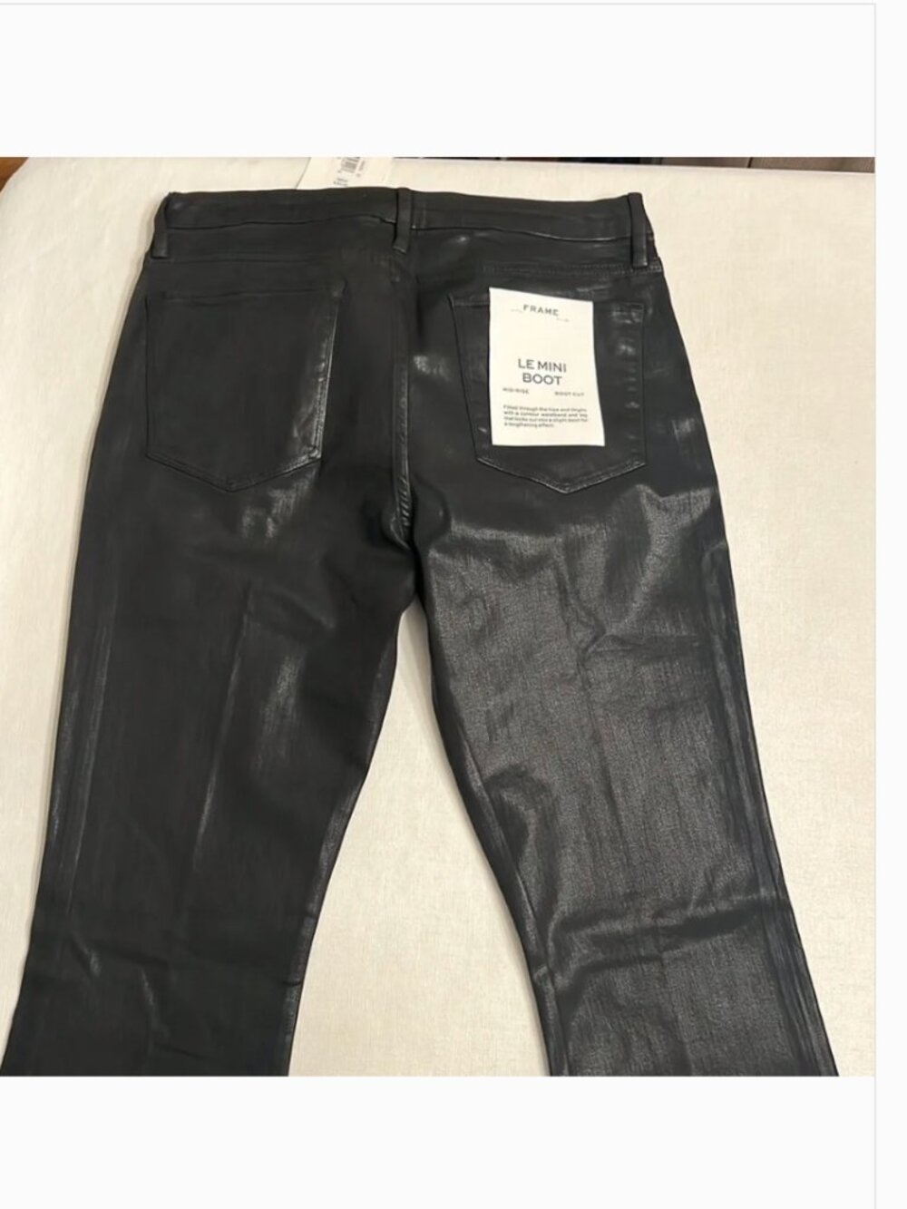 FRAME Le Mini Boot JEANS COATED BLACK MID Rise 31 x 32 NWT - Picture 8 of 11